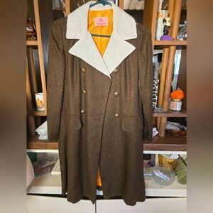 Tammy Andrews Vintage Tweed Brown Double-Breasted Coat with White Collar